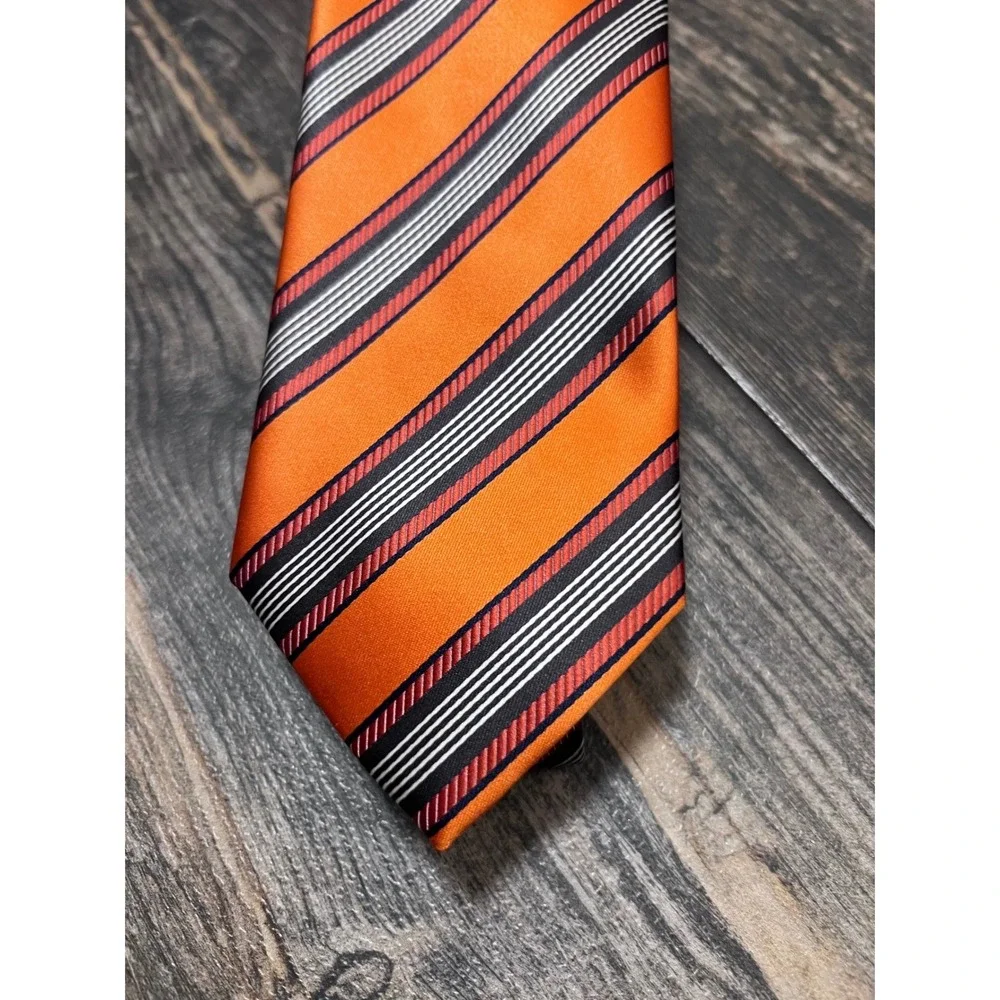 Orange‎ Striped Necktie Mens Microfiber Formal Business Laurant Bennet Milano
